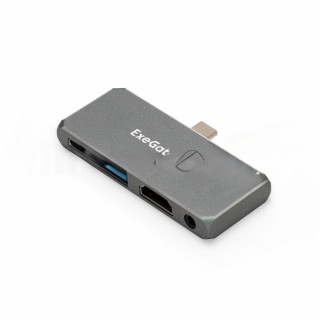 Док-станция 5-в-1 ExeGate DUB-31C/PD/HA (кабель-адаптер USB Type-C --> 1xUSB3.0 + Type-C DATA (480MB/s) + PD 100W + HDMI 4K@30Hz + Audio, Plug&Play, подходит для iPad Pro и мобильных телефонов, серый) [A-10799351]