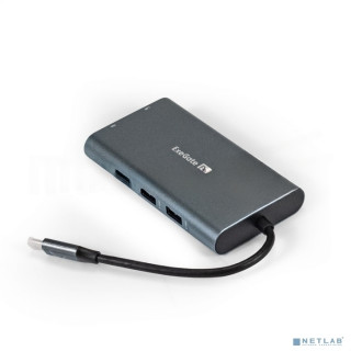 Док-станция ExeGate EX293985RUS DUB-31C/MAX (кабель-адаптер USB Type-C --> 3xUSB3.0 + Card Reader + PD 100W + HDMI 4K@30Hz + VGA + Audio + Lan RJ45 10/100/1000Mb, Plug&Play, серый) [A-10636794]