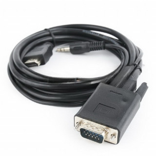 Кабель HDMI->VGA Cablexpert A-HDMI-VGA-03-6, 19M/15M + 3.5Jack, медь, позол.разъемы, 1.8м, черный, пакет [A-9736302]