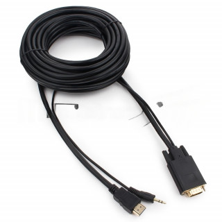 Кабель HDMI->VGA Cablexpert A-HDMI-VGA-03-10M, 19M/15M + 3.5Jack, медь, позол.разъемы, 10м, черный, пакет [A-9736303]