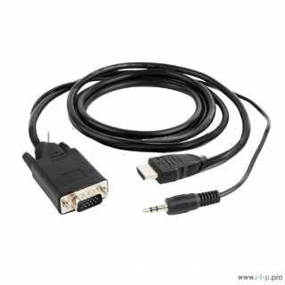 Кабель HDMI->VGA Cablexpert A-HDMI-VGA-03-10, 19M/15M + 3.5Jack, медь, позол.разъемы, 3м, черный, пакет [A-9736304]